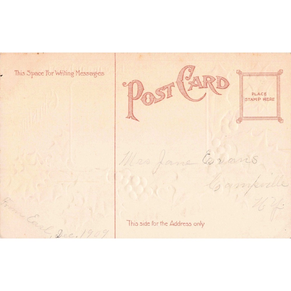 Antique 1909 Embossed Christmas Postcard Snowy Cottage Holly Greeting - Picture 2 of 2